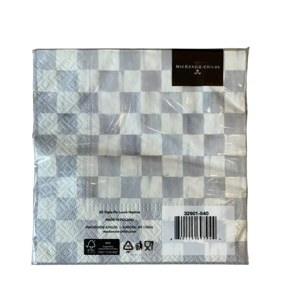 Mackenzie-Childs Sterling Check 20pc Luncheon Paper Napkins NEW